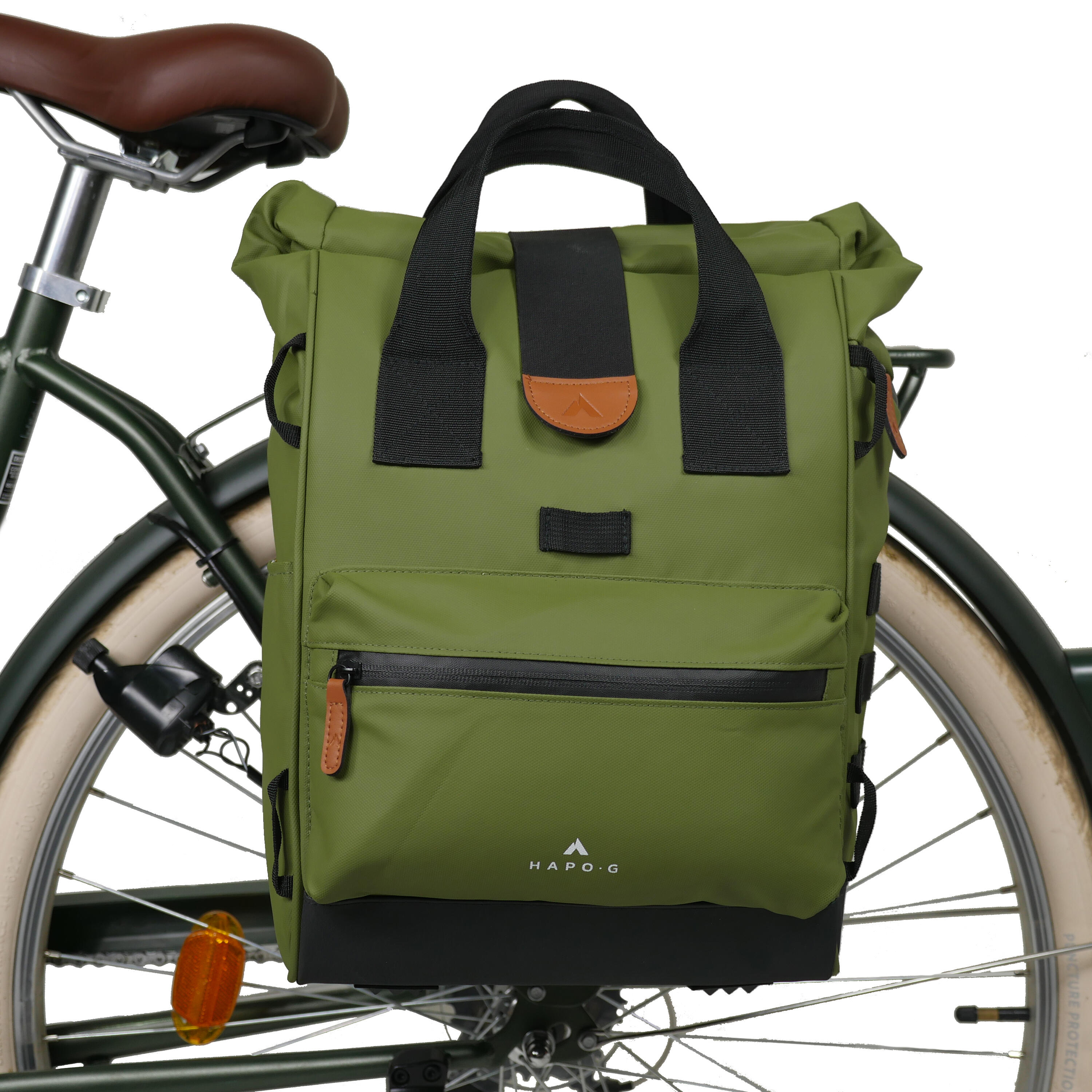 Borsa posteriore per bicicletta trasformabile in zaino KAKI da 22L 2/7