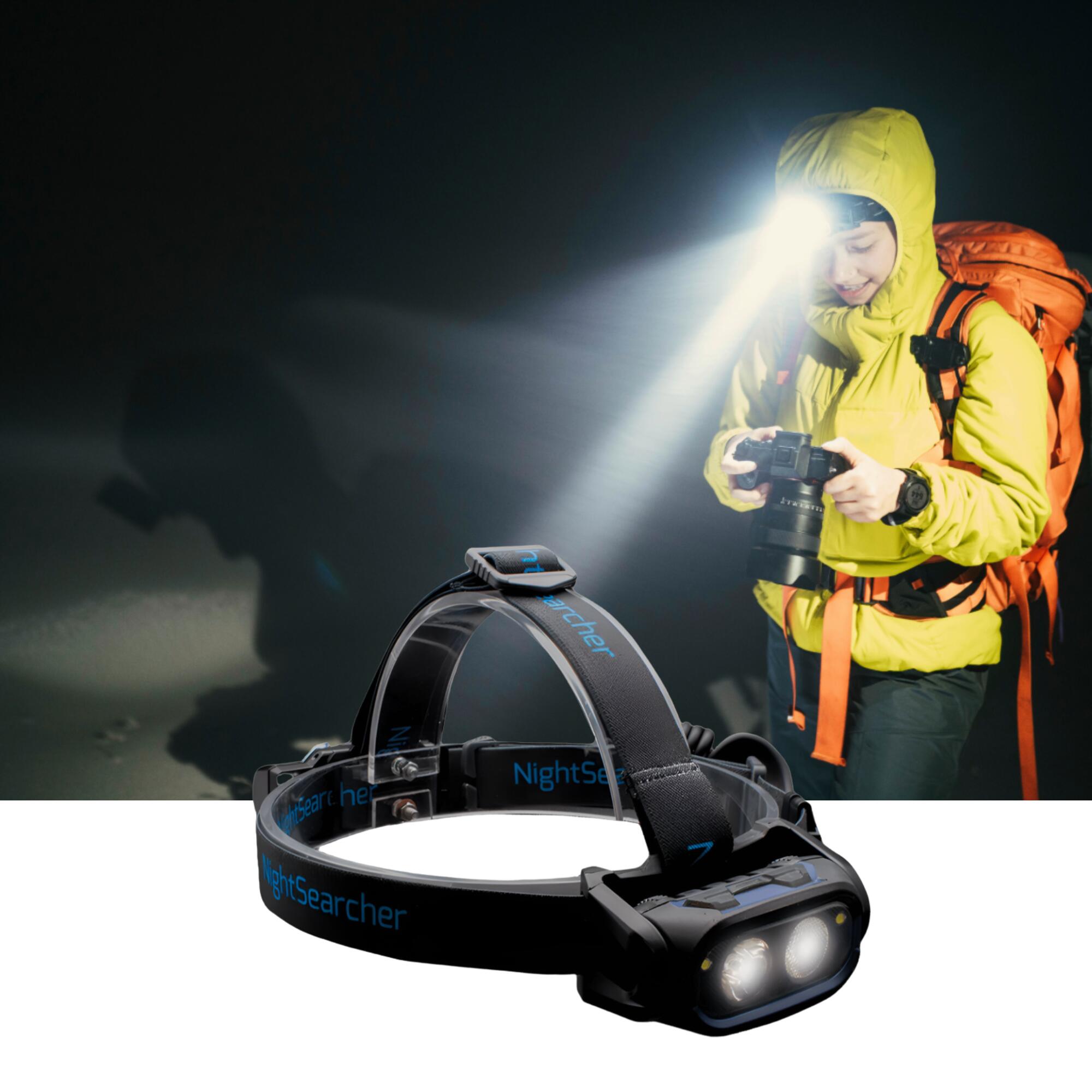 NIGHTSEARCHER HT800 - 800 Lumens Battery Powered LED Head Torch with Automatic Beam Adjustment