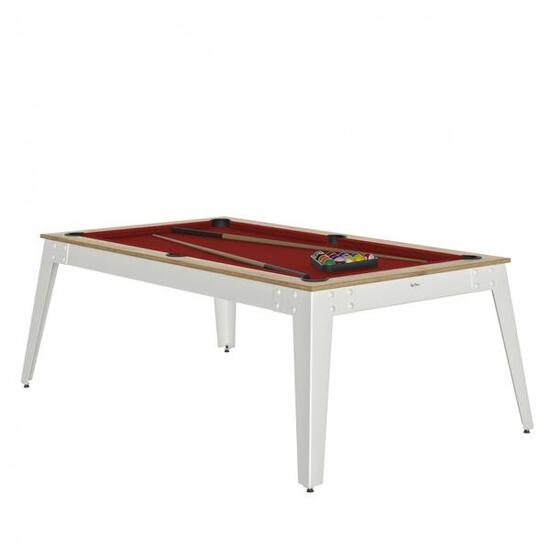 BILLARD STEEL CHENE SABLE - PIEDS GRIS - DRAP ROUGE AVEC PLATEAUX TABLE