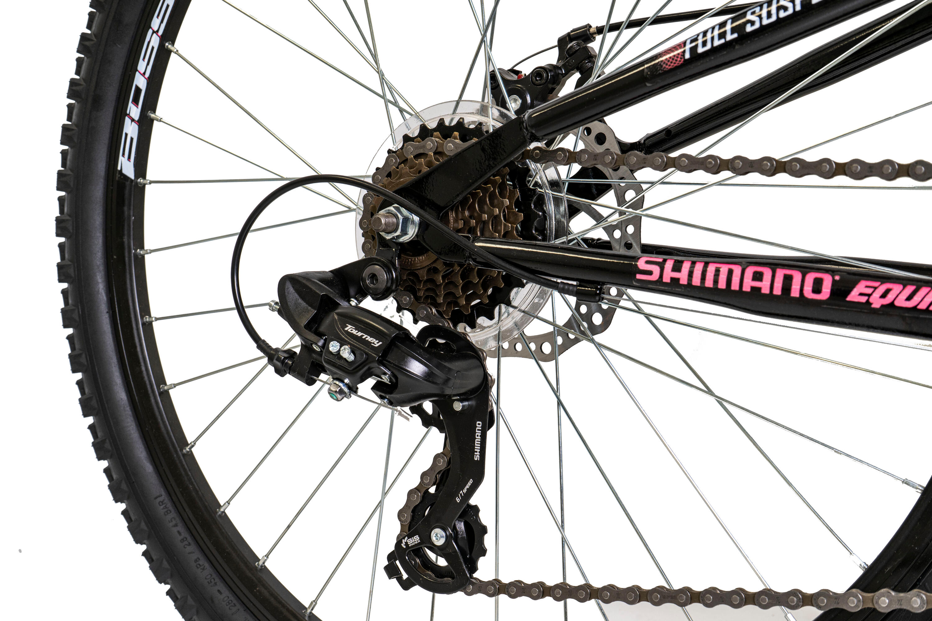 Boss Stealth Ladies FS Mountain Bike, 26in Wheel - Black/Silver/Pink 3/7
