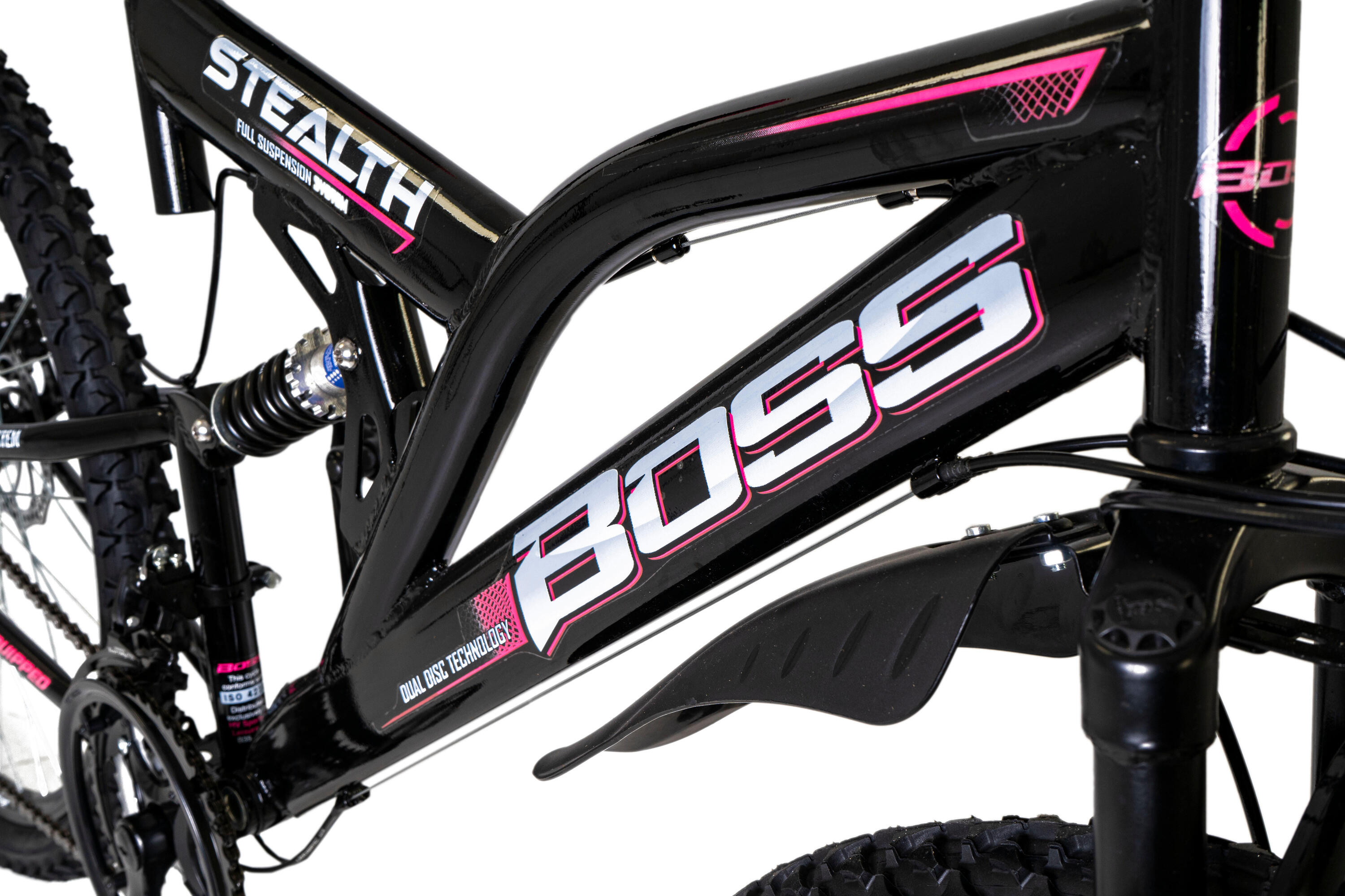 Boss Stealth Ladies FS Mountain Bike, 26in Wheel - Black/Silver/Pink 7/7