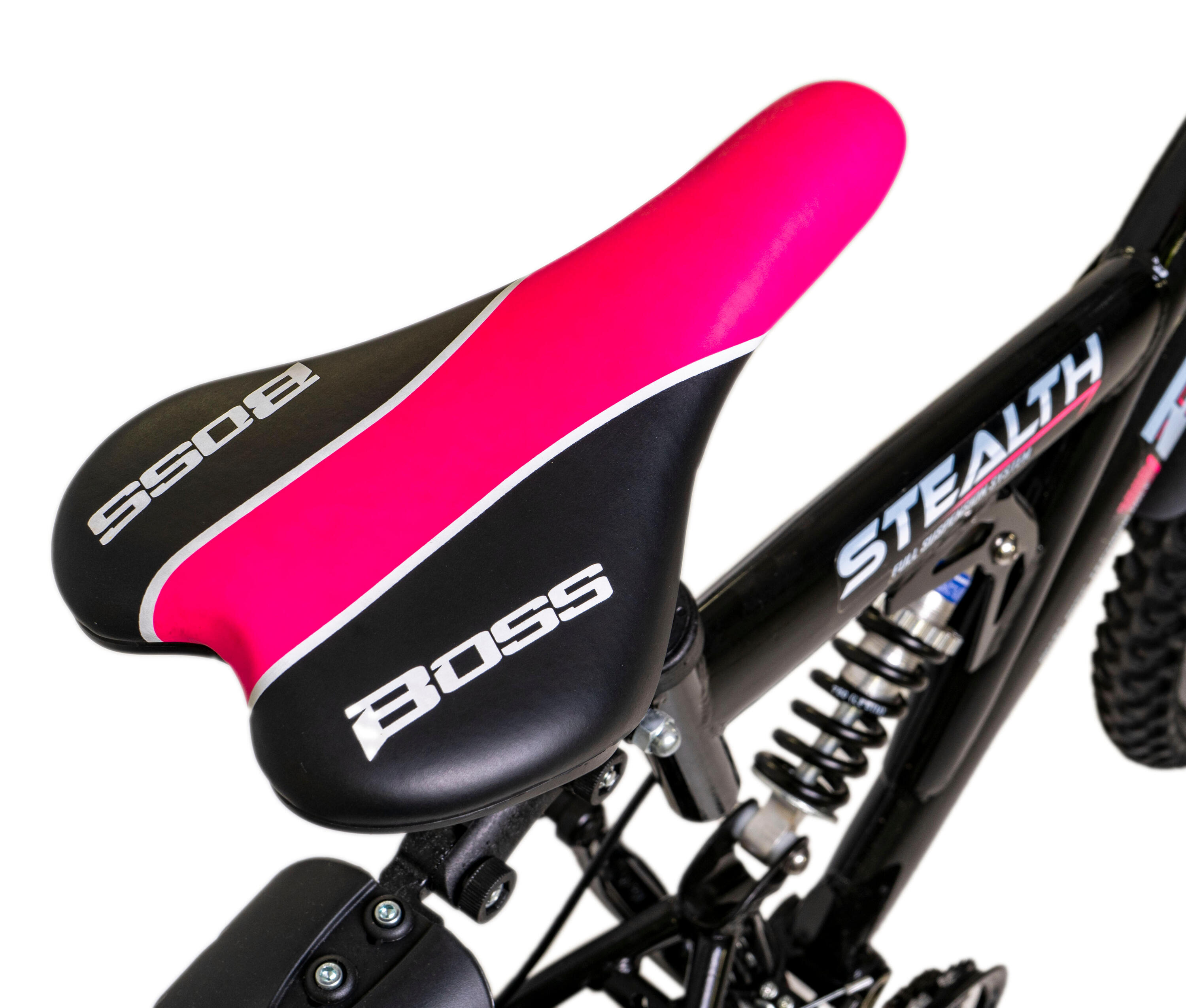 Boss Stealth Ladies FS Mountain Bike, 26in Wheel - Black/Silver/Pink 5/7