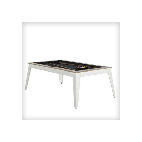 BILLARD STEEL OSLO - PIEDS BLANCS - DRAP GREY AVEC PLATEAUX TABLE