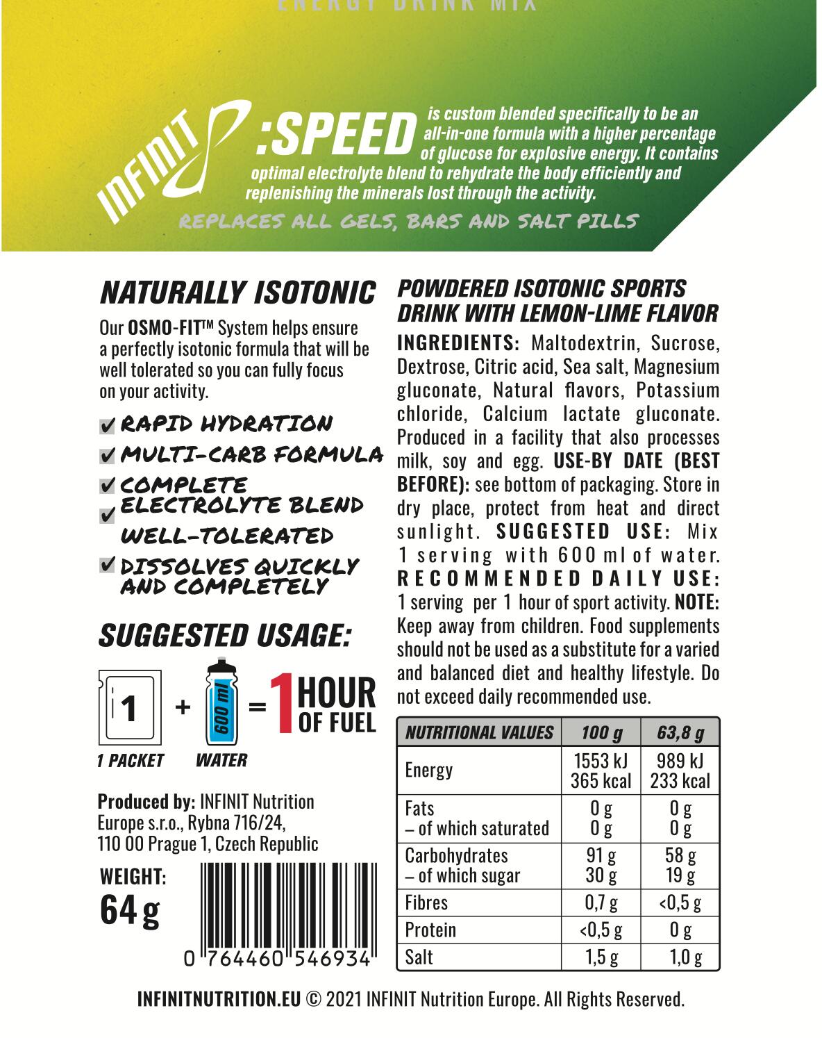 Izotonický nápoj v prášku SPEED high intensity s příchutí citron/limetka 3/4