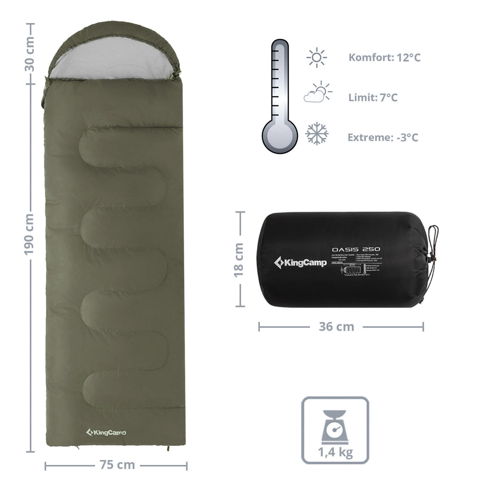 Manta saco de dormir Oasis 250 Verano Camping Outdoor 2.2m 12°C 2/7