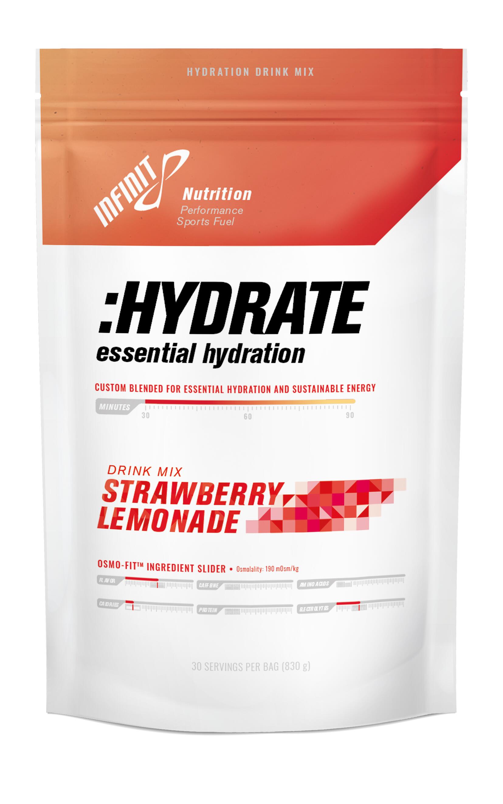 INFINIT Izotonický nápoj v prášku HYDRATE essential s jahodovo-limonádovou příchutí.