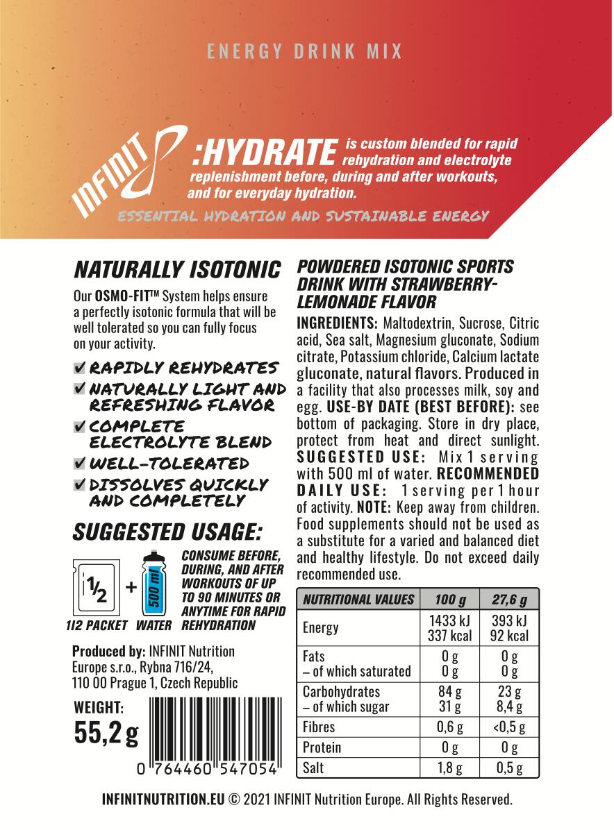 Izotonický nápoj v prášku HYDRATE s jahodovo-limonádovou příchutí 3/3