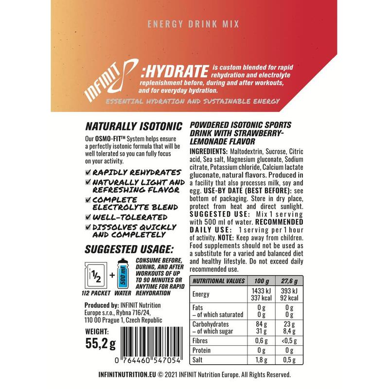 Izotonický nápoj v prášku HYDRATE s jahodovo-limonádovou příchutí