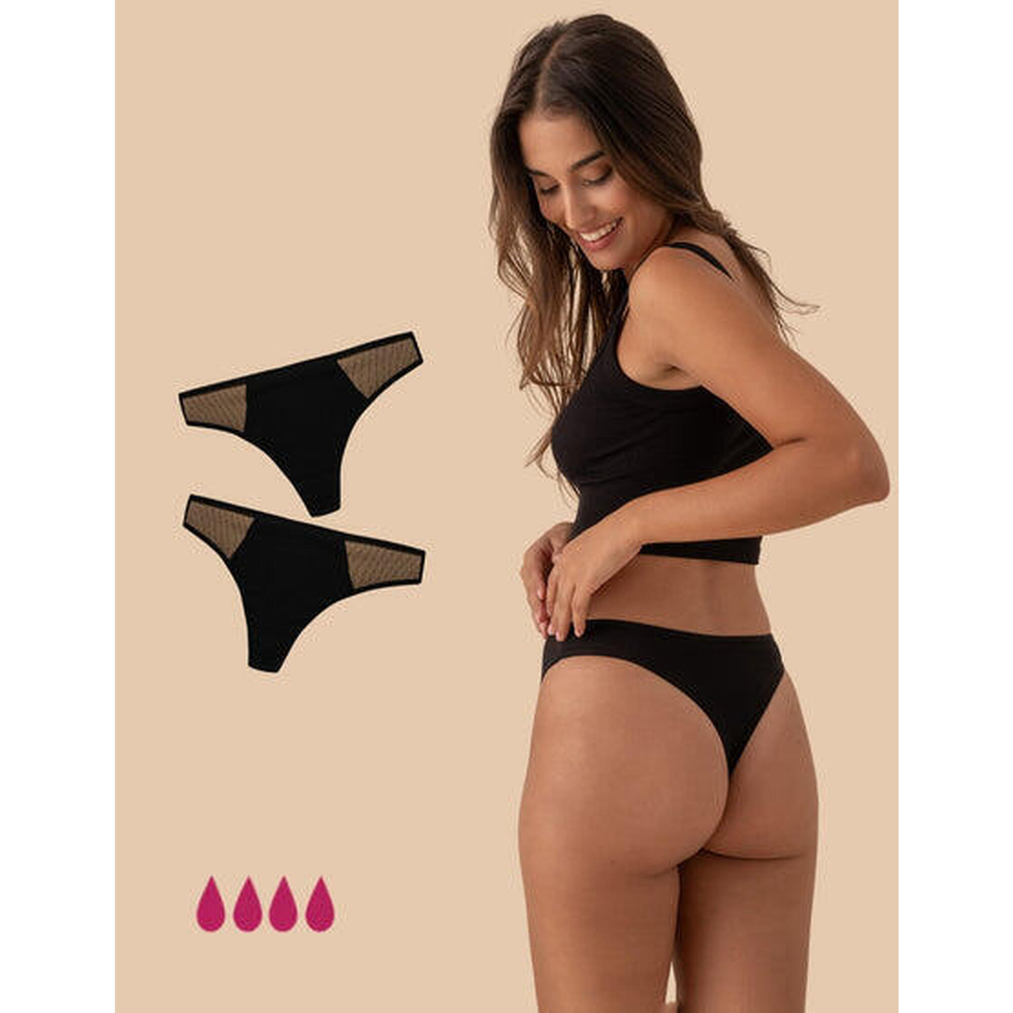 Anaissa - Pack 2 Strings Menstruelles Coton Flux Légére, Olivia - Culotte - Noir - 42 M/l - Decathlon