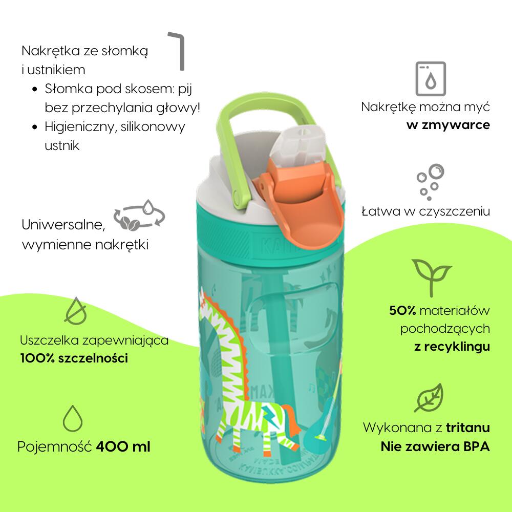 Trinkflasche Kambukka Lagoon 400 ml, Disco Zoo, Trinkhalm, auslaufsicher 2/7