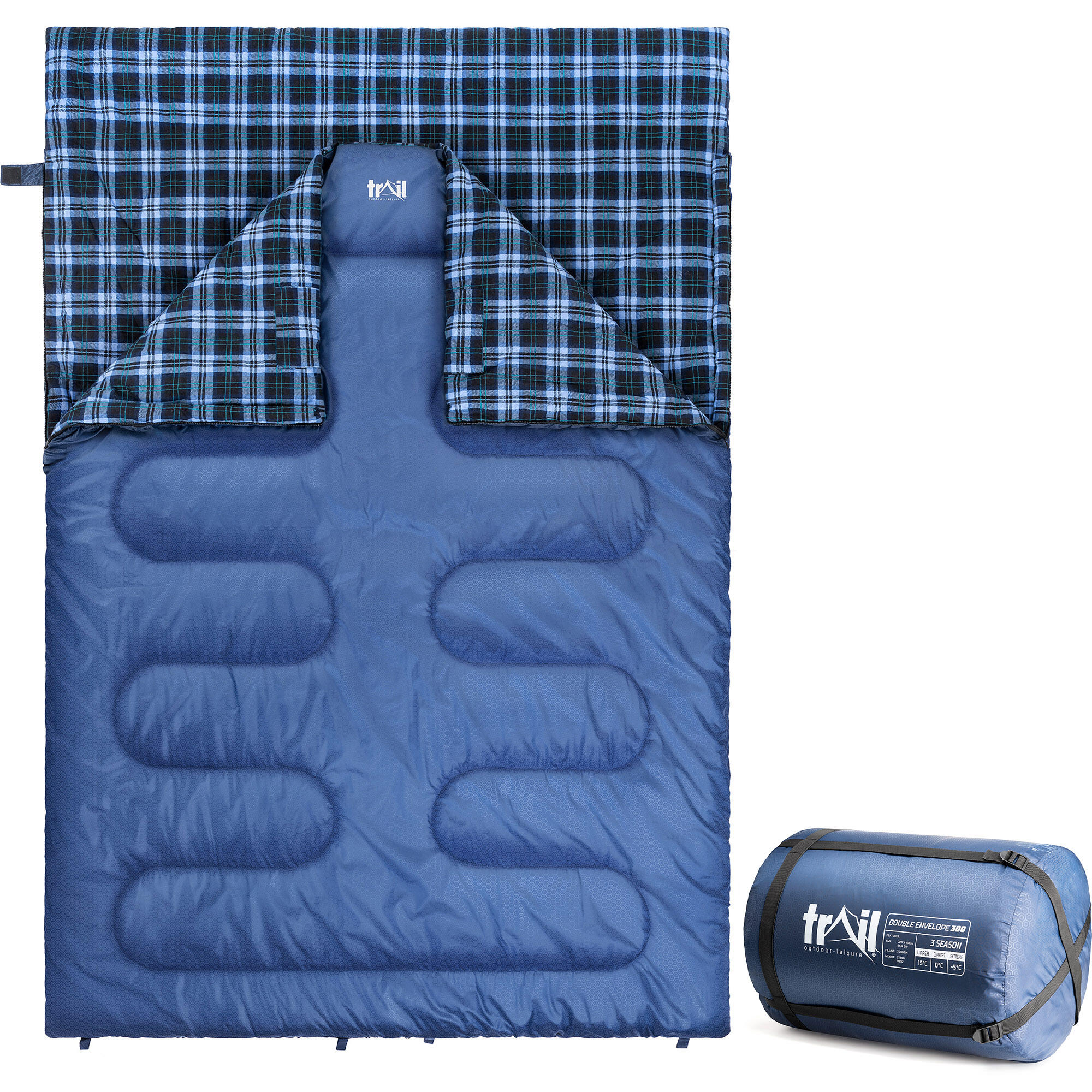 TRAIL OUTDOOR LEISURE Trail Cotton Double Sleeping Bag Luxury Flannel Lined 3 to 4 Season with Bag