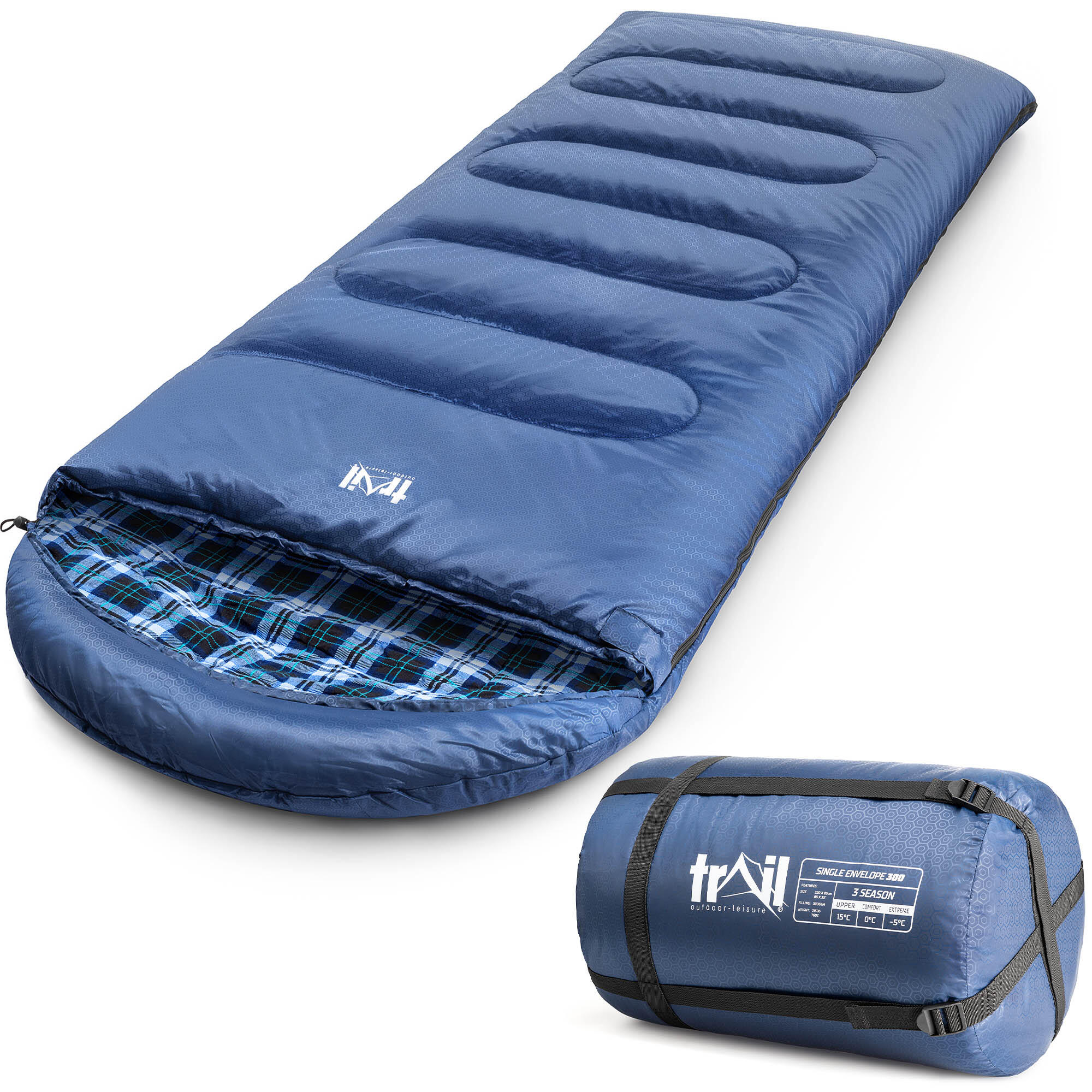 TRAIL OUTDOOR LEISURE Trail Cotton Sleeping Bag Luxury Flannel Lined 3 to 4 Season Single with Bag