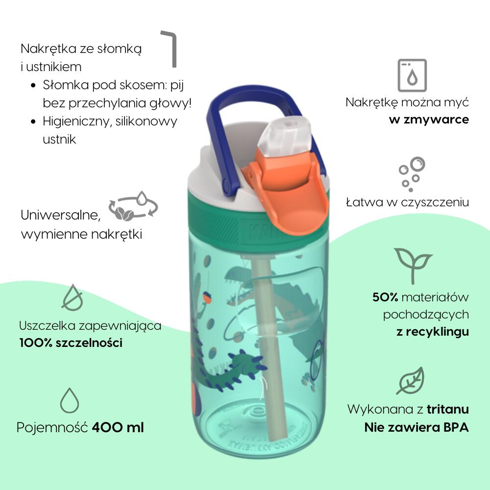 Trinkflasche Kambukka Lagoon 400 ml, Juggling Dino, Trinkhalm, auslaufsicher 2/7