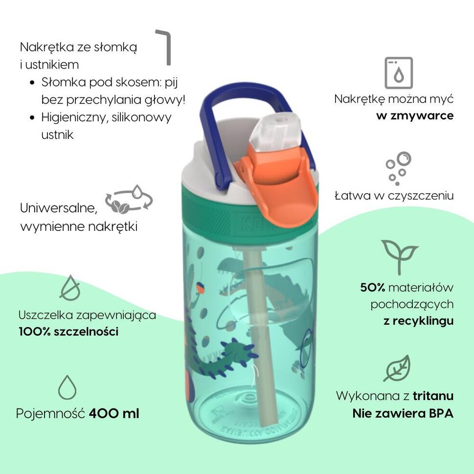 Butelka ze słomką bidon dla dzieci Kambukka Lagoon 400ml Juggling Dino