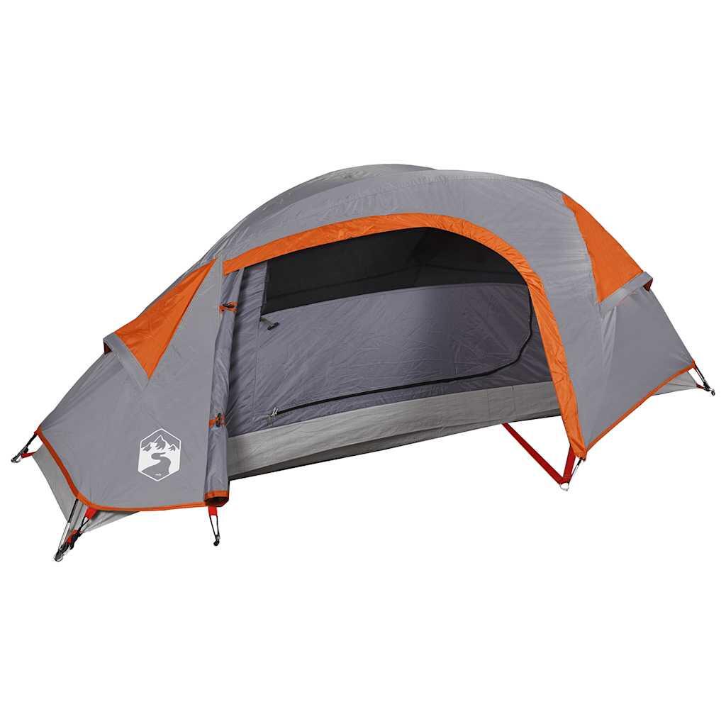 Vidaxl tienda de campaña impermeable para 1 persona en gris y naranja 4/7