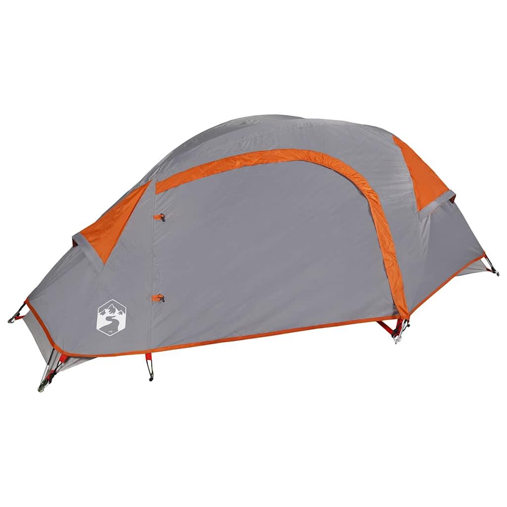 Vidaxl tienda de campaña impermeable para 1 persona en gris y naranja 5/7