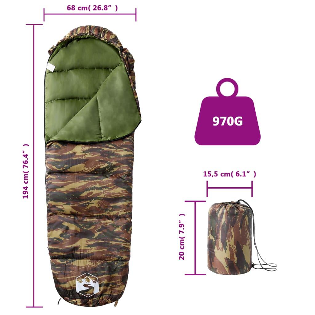 VidaXL Sac de couchage momie pour adultes 3 saisons camouflage 5/6