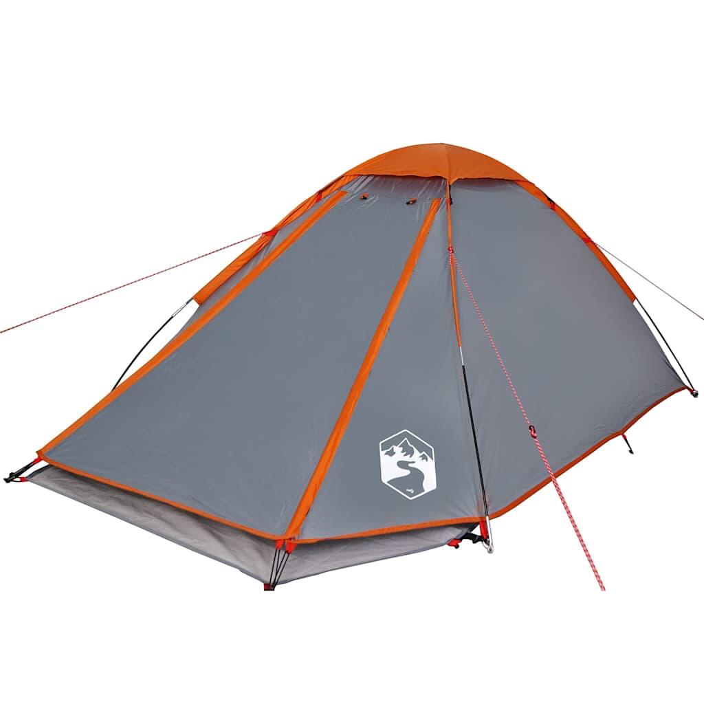 VidaXL Kuppelzelt 4 Personen wasserdicht grau und orange 5/7