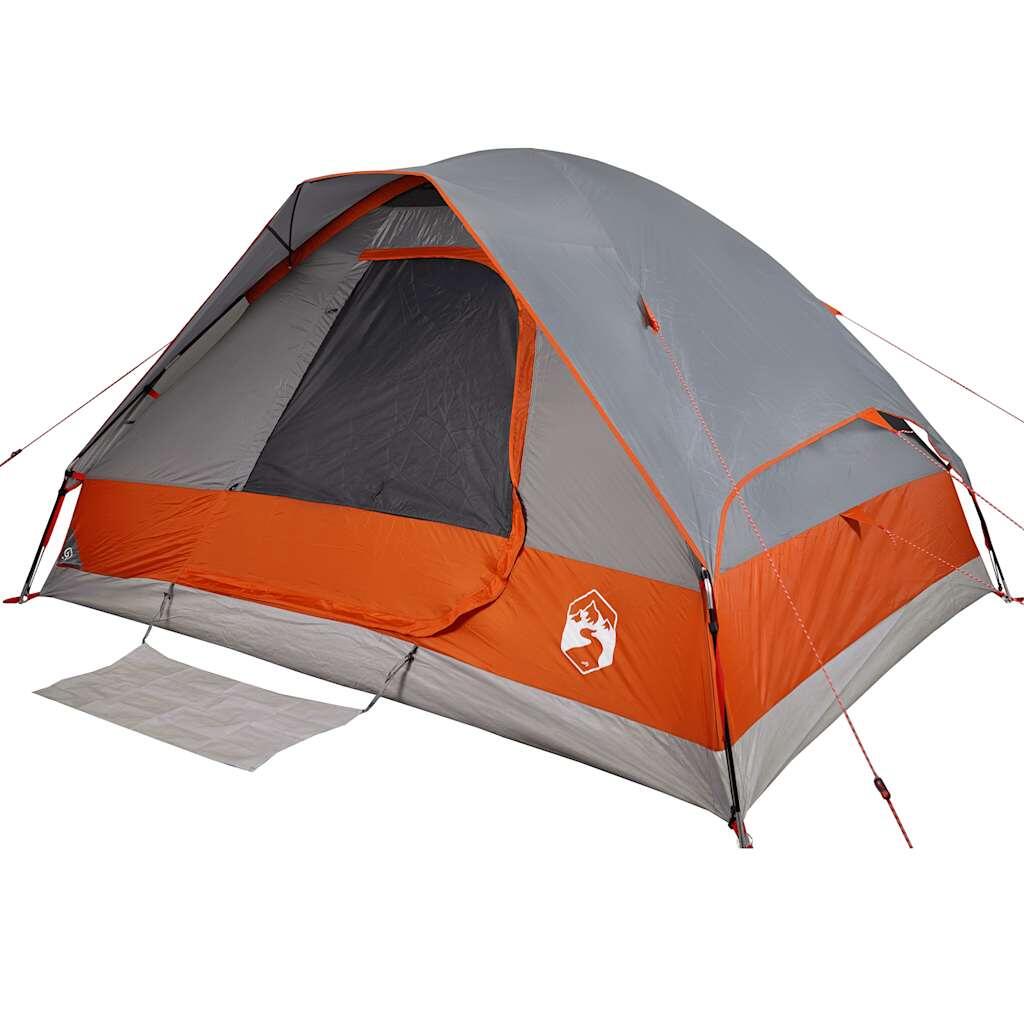 Tente dôme VidaXL 4 personnes, imperméable gris et orange 4/7