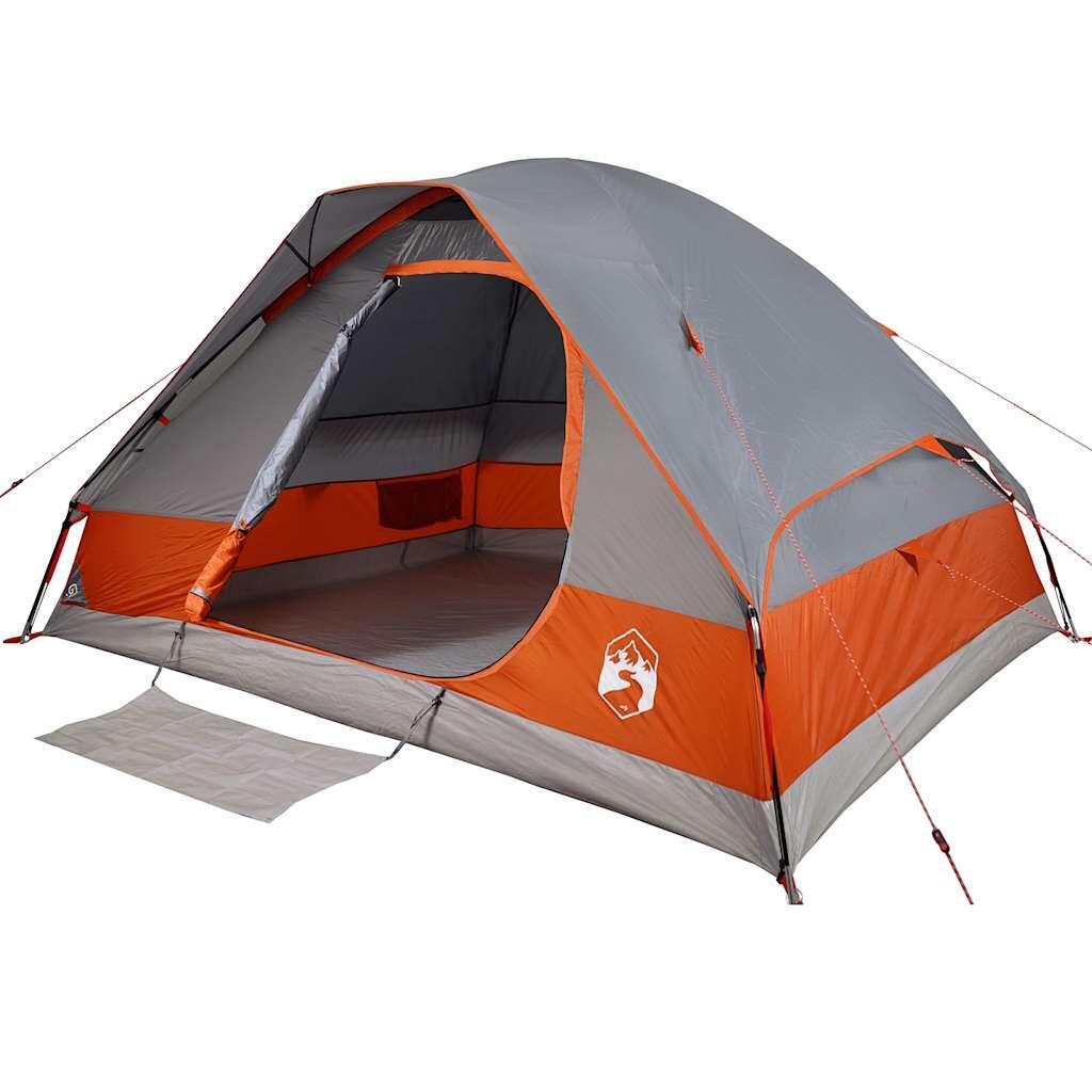 Tente dôme VidaXL 4 personnes, imperméable gris et orange 5/7