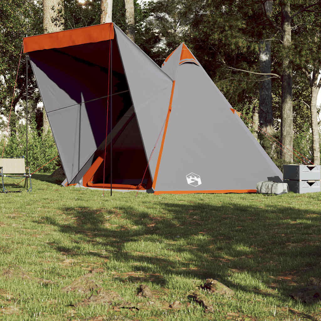 Tente tipi VidaXL 6 personnes imperméable gris et orange 4/7