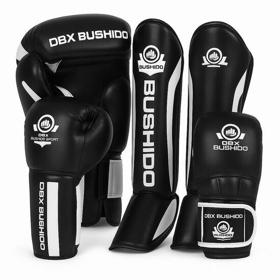 MMA-Set Handschuhe Helm und Schützer DBX Bushido White Predator