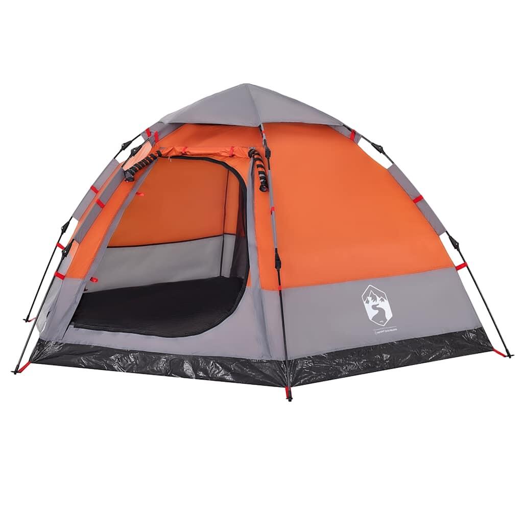 Tente de camping VidaXL 4 personnes à ouverture rapide, gris/orange 4/7