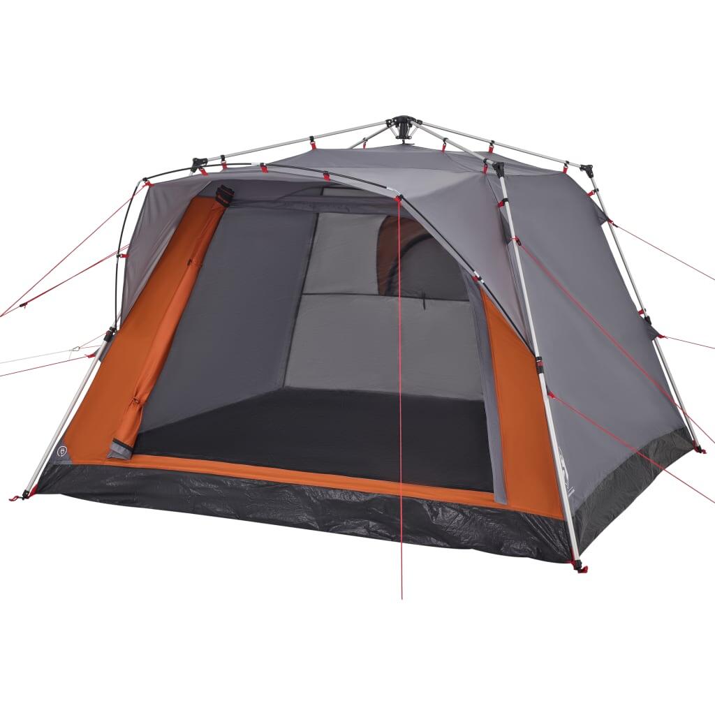 Tente de Camping VidaXL 4 Personnes avec Libération Rapide en Gris et Orange 4/7