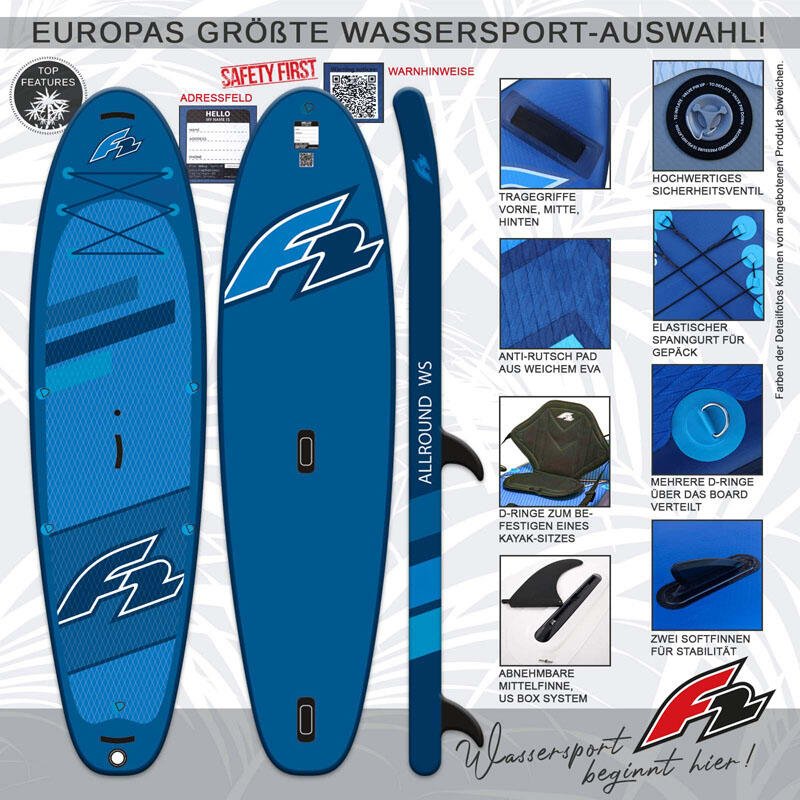F2  SUP Stand Up Paddle Board Allround Air WS  10'5''  Blau 3/7