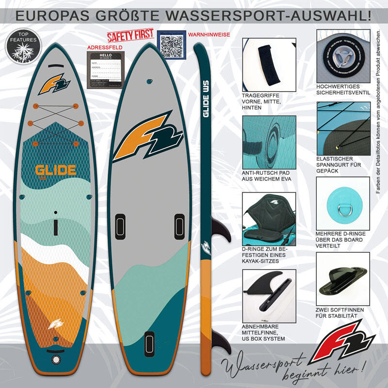 F2 Set Glide SUP 10'2" mit Windsurfsegel Checker 4,5qm 2/6
