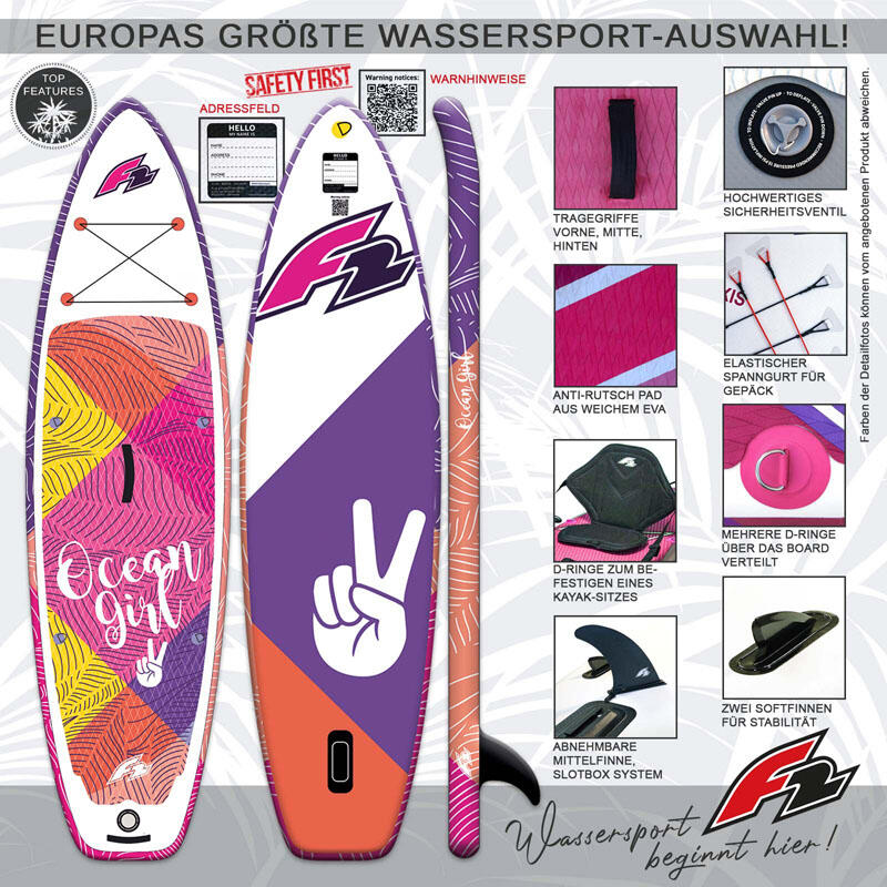 F2 Junior SUP Stand Up Paddle Board Ocean Girl  8'2''  Pink 3/6