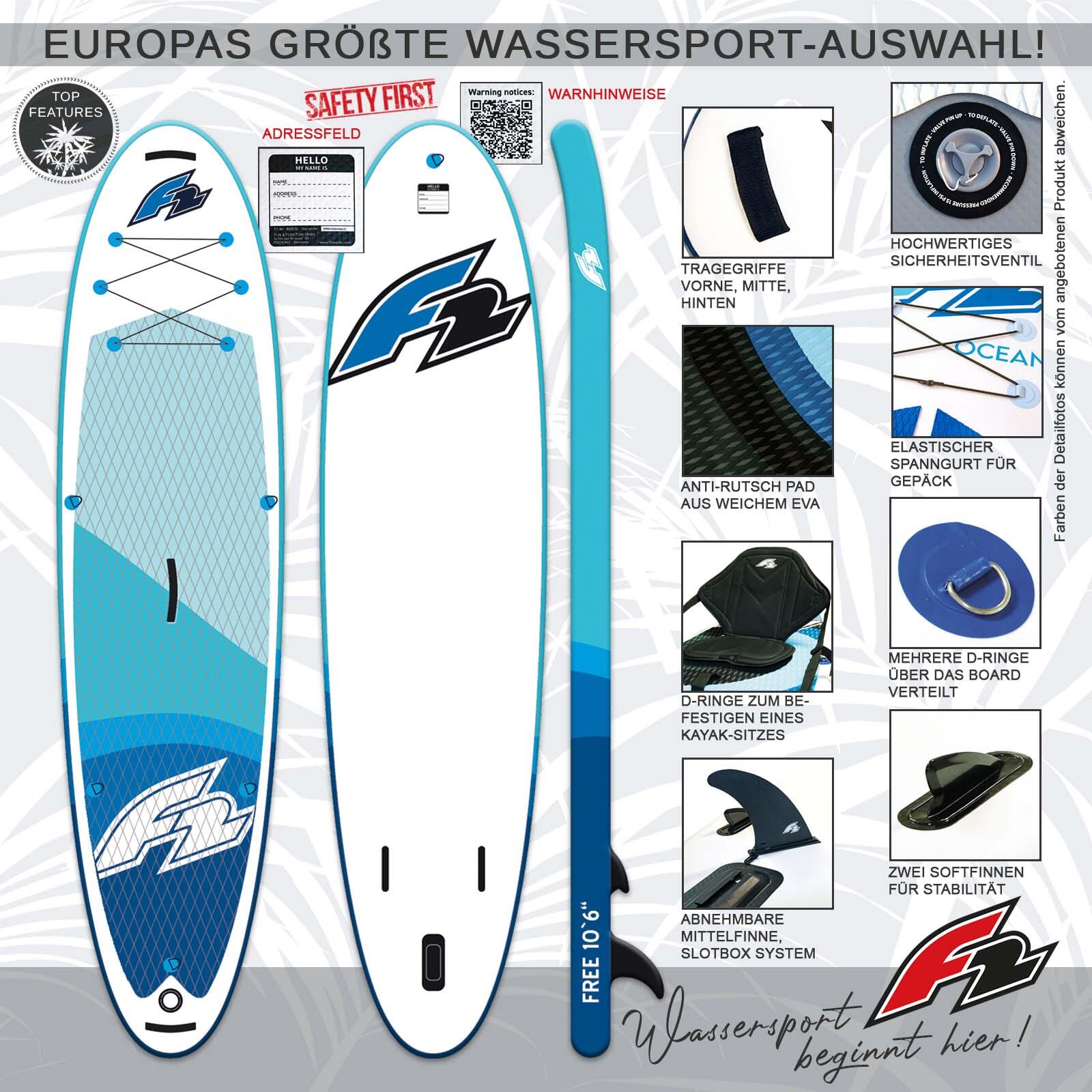 F2  Stand up Paddle Board FREE - Round Sail - SET SUP 10,6  Blau 2/5