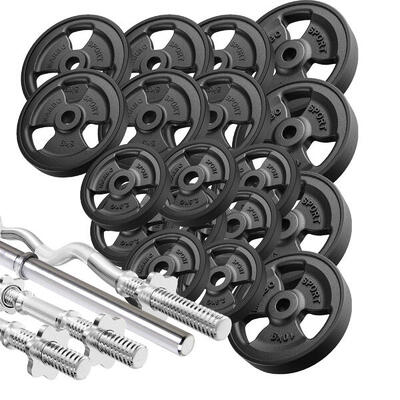 Hantelstangen gummierte Tri-Grip Hantelscheiben Set 113 kg
