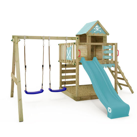 Aire de jeux Smart Cave avec balançoire et toboggan pastel bleu