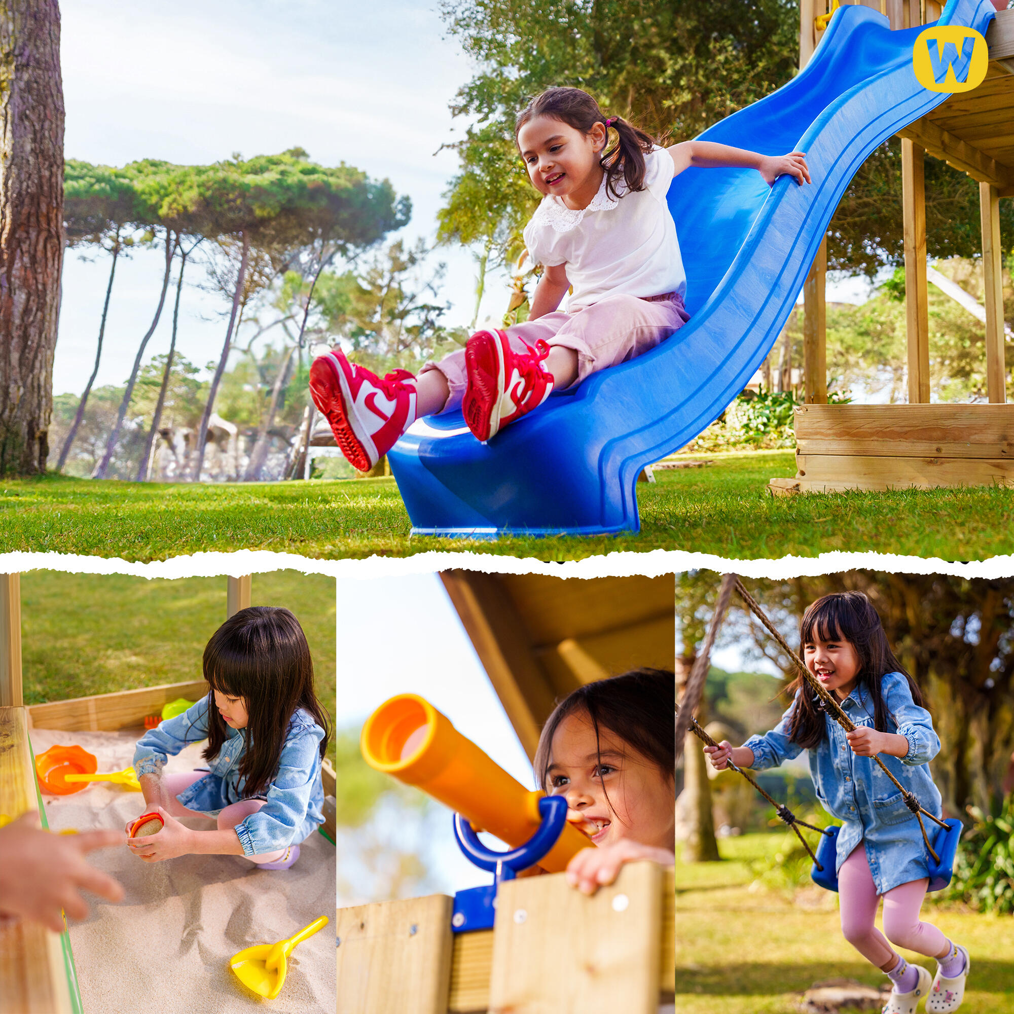 DADEA Toboggan 4 En 1 Pour Enfants - Balançoire, Échelle, Panier - Extérieur/Intérieur - Bleu - 140x118x82 Cm