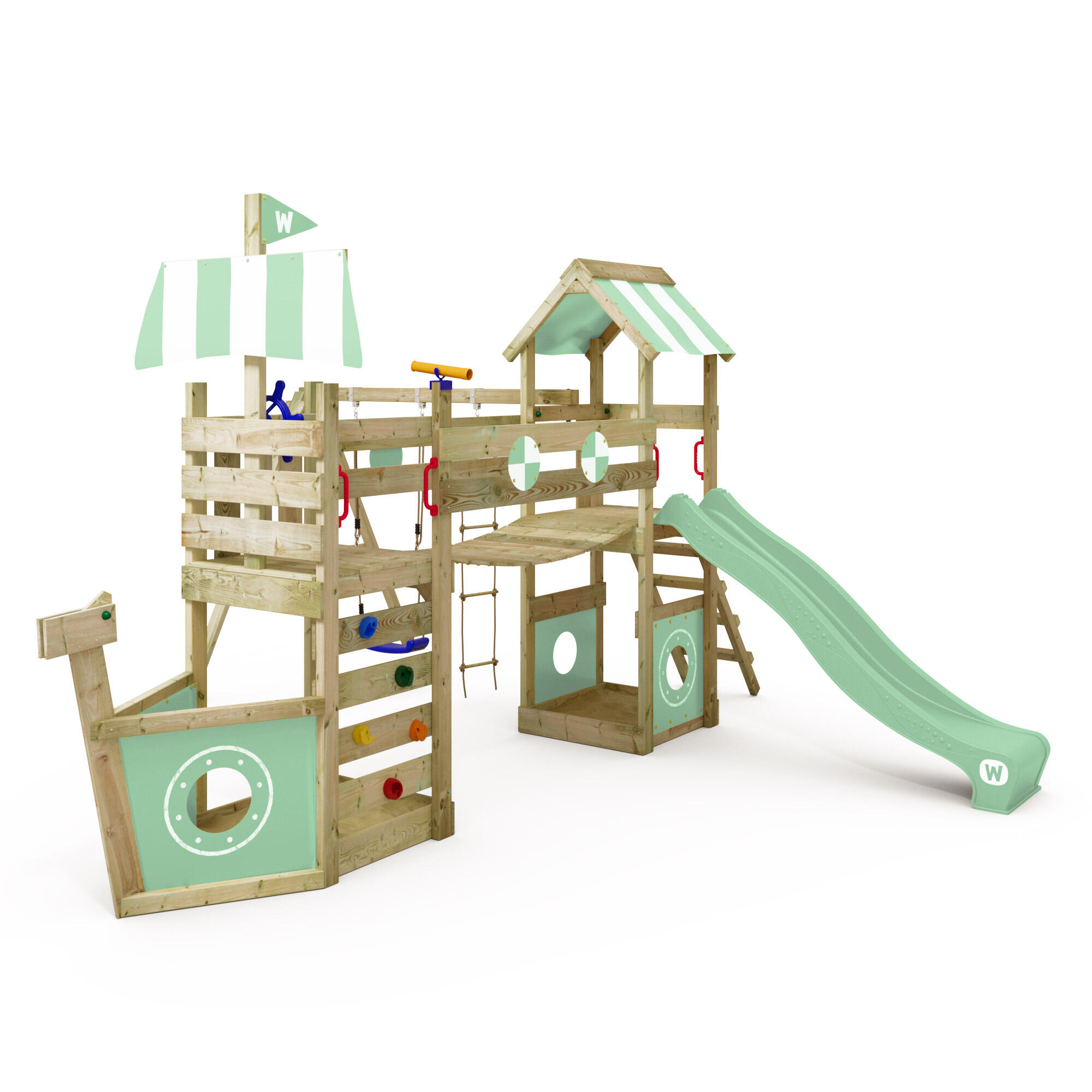 Wickey - Aire De Jeux Stormflyer Avec Balançoire Et Toboggan Vert Pastel - Aire De Jeu - Bleu - No Size - Decathlon