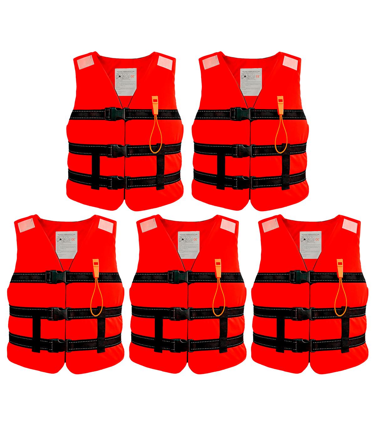 KOL OUTDOOR 5 Coletes Salva-vidas Tamanho L (70-90 Kg.) Vermelhos - Pacote Empresarial
