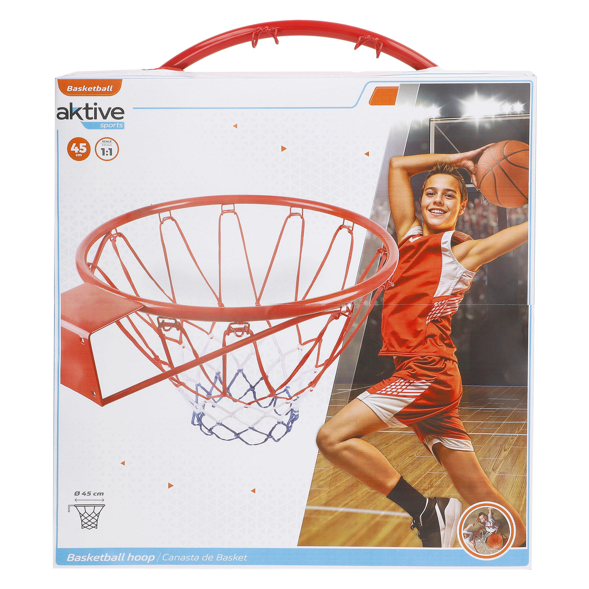 Dripex Panier de Basket Massif 45 cm - Montage Mural - avec Anneau en Acier - avec Filet - pour l'intérieur et l'extérieur, Orange