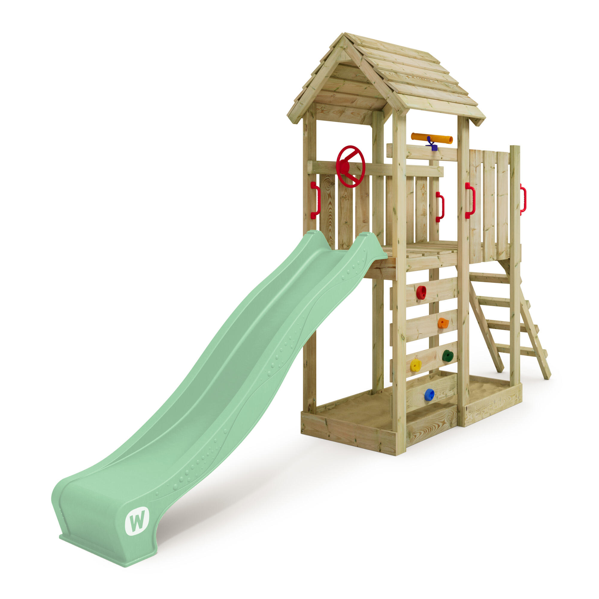 Wickey - Aire De Jeux Portique Bois Joyflyer Avec Toboggan Vert Pastel - Aire De Jeu - Bleu - No Size - Decathlon