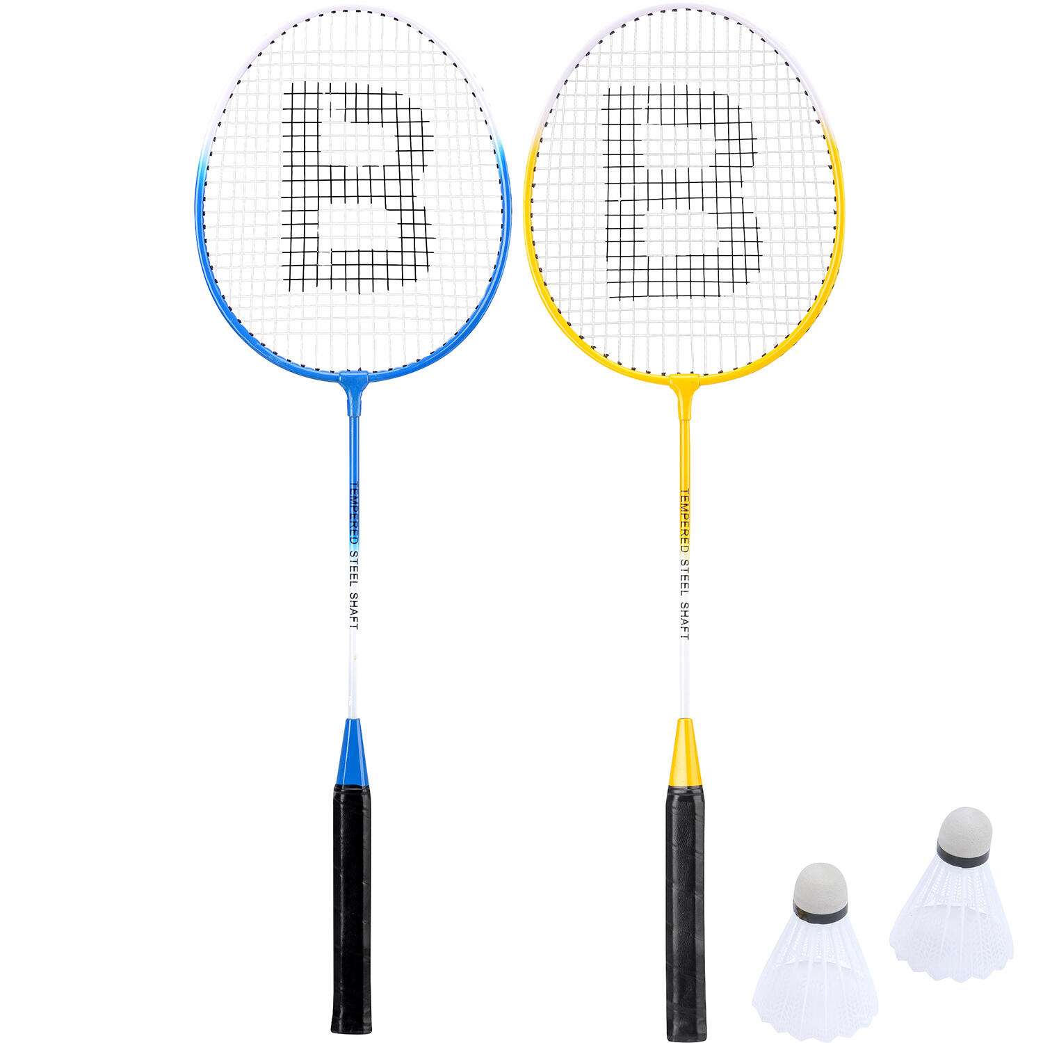 TOYRIFIC Baseline Badminton Set, Includes 2 Rackets & 2 Shuttlecocks, Blue/Yellow