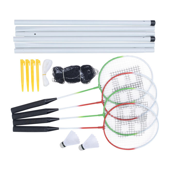 TOYRIFIC Baseline Badminton Racket Set, Racquets, Shuttlecocks, Net and Poles, Green/Red