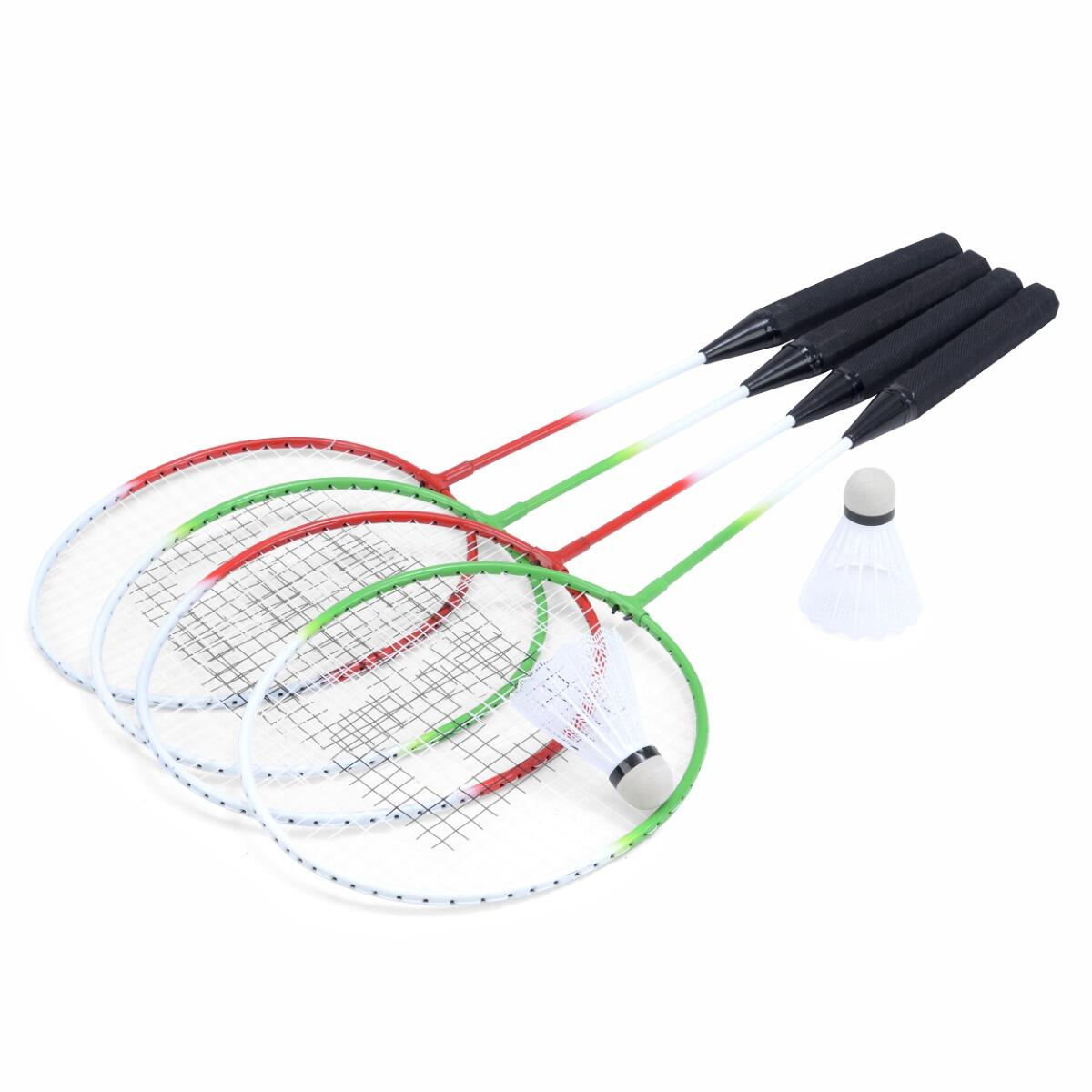 Baseline Badminton Racket Set, Racquets, Shuttlecocks, Net and Poles, Green/Red 3/5
