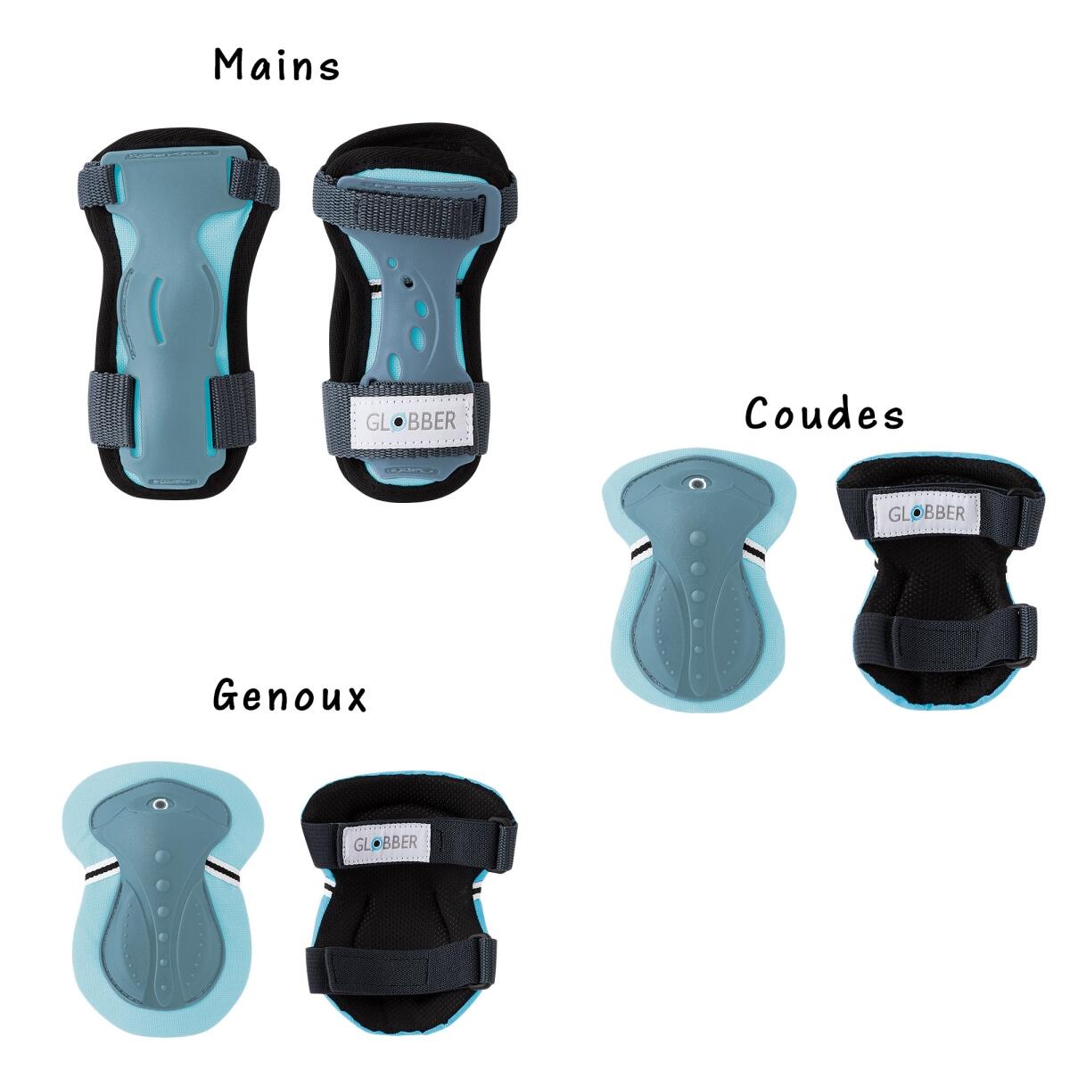 Set 3 protections enfant XS (coudes, genoux, poignets) - Bleu pastel 2/2