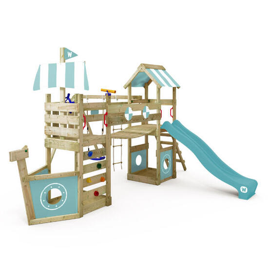 Aire de jeux StormFlyer avec balançoire et toboggan bleu pastel