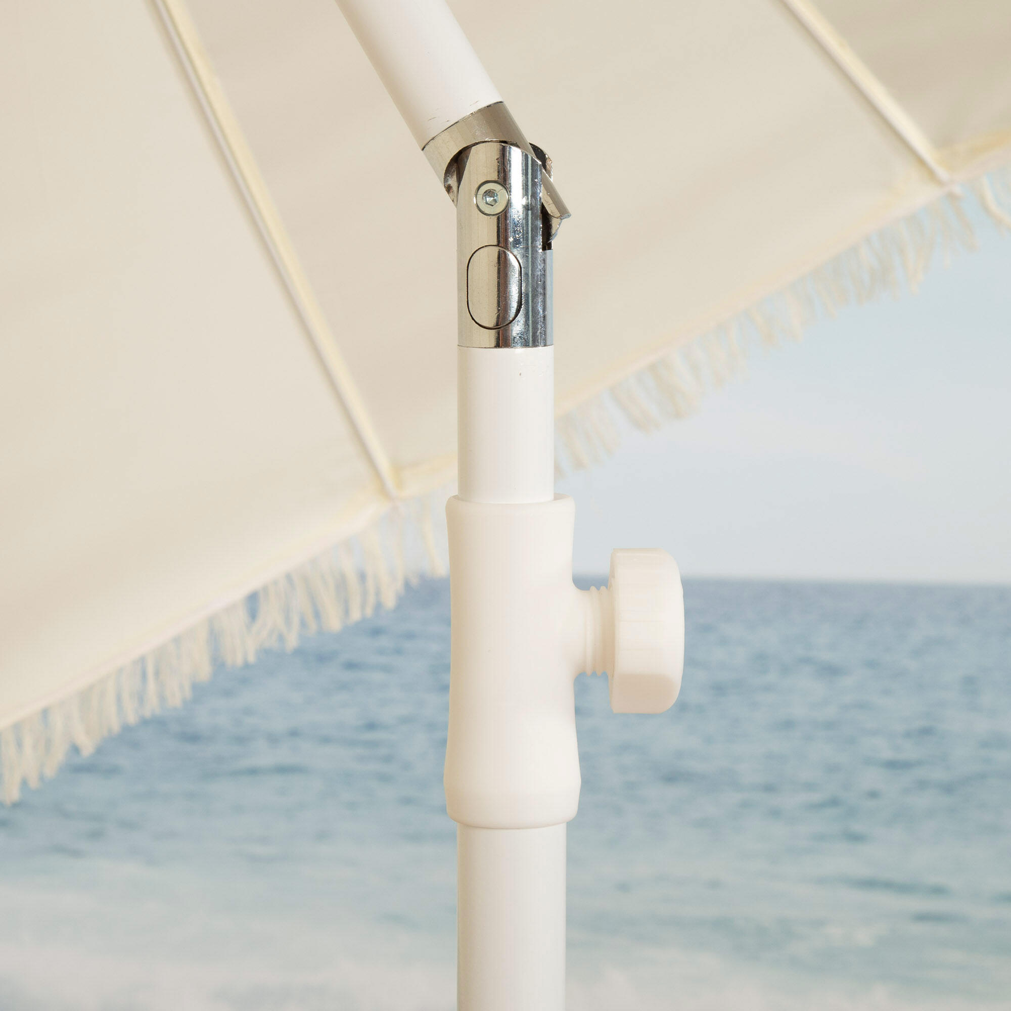 Parasol de plage 16 baleines, 200 cm, beige avec franges 6/7