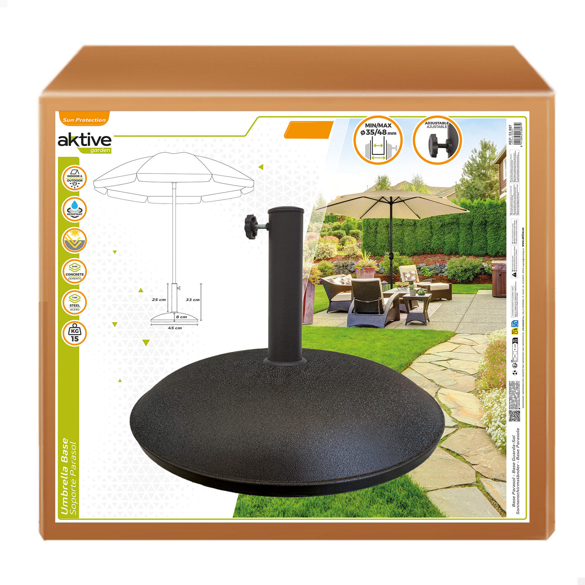 Support de parasol circulaire en ciment Aktive Garden 5/5