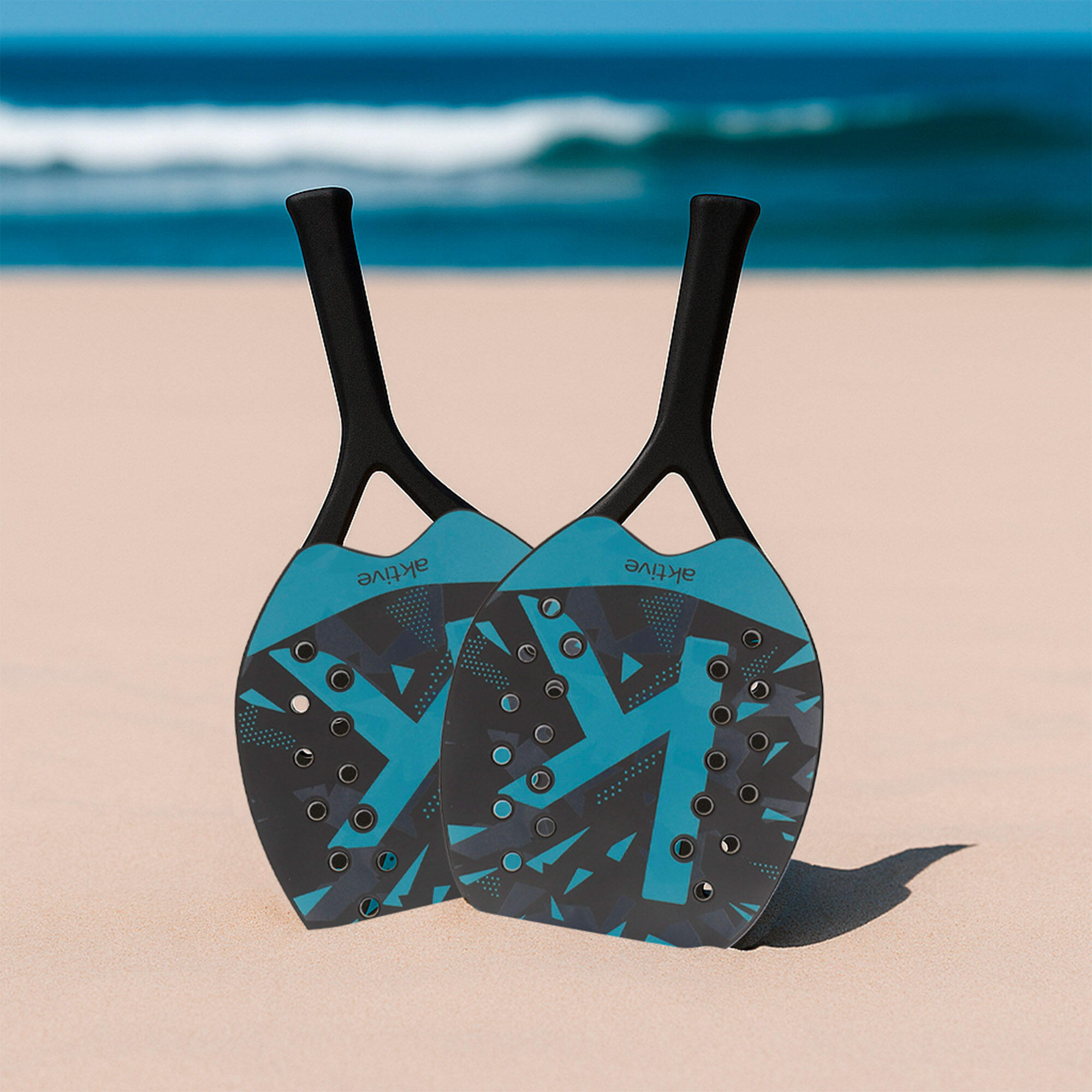 Aktive Conjunto de 2 remos de praia 22x30x47 cm com bola e saco de rede 7/7