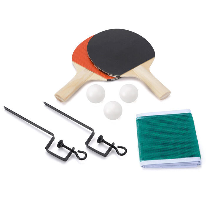 TOYRIFIC Baseline Table Tennis Ping Pong Set with 2 Bats, 3 Balls And Net, Black/Red