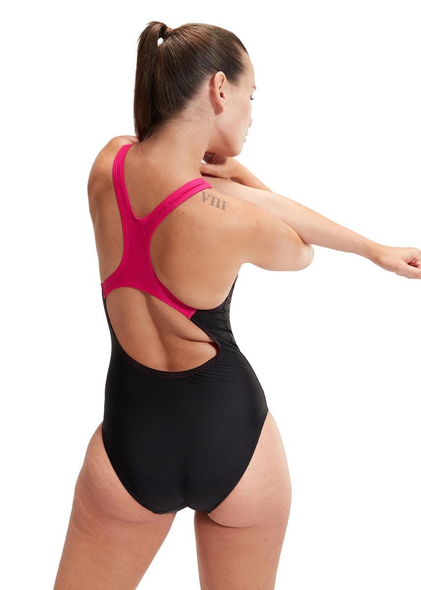 Speedo Maillot de bain une pièce à logo Medley pour femme - Noir/Rose 3/6