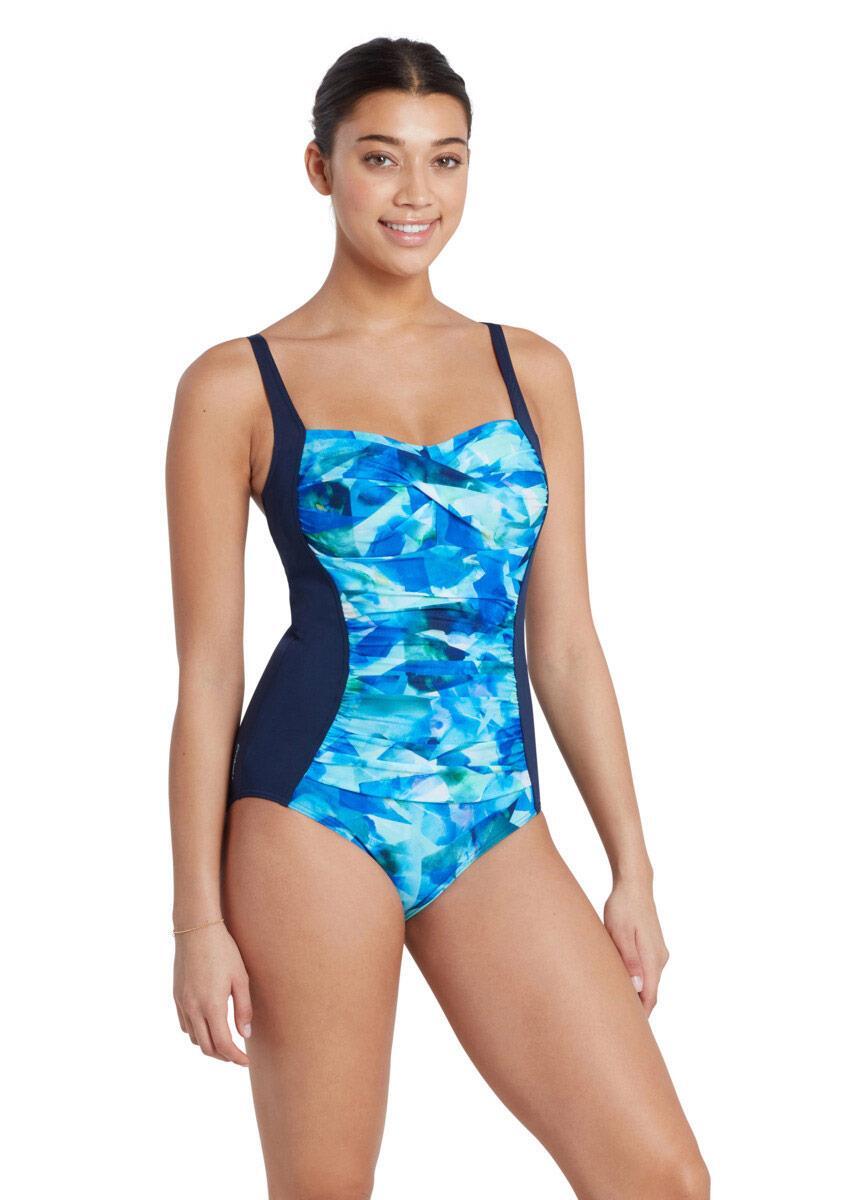 Zoggs Aqua Digital Ruched Front Swimsuit 5/6